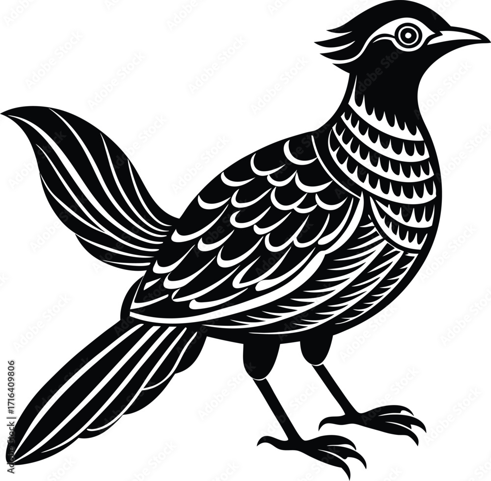 Fototapeta premium black stylized bird with patterned wings, artistic animal&nbsp;design.