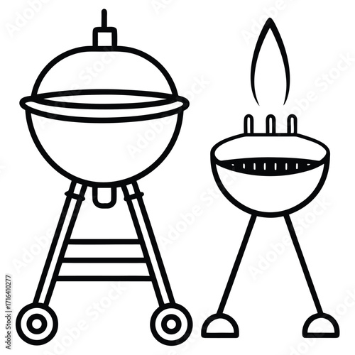 Collection of barbecue grill and food illustrations for summer cookouts and grilling events