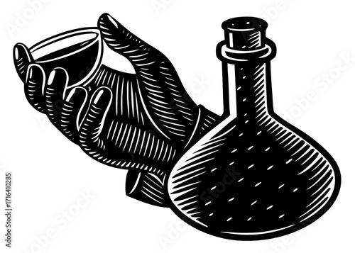 Gloved Hand Holding Flask Silhouette, Laboratory Science SVG, PNG
