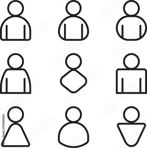 Collection of simple outline user icons in various styles, ideal for profile, account, login, or contact placeholders, perfect for web design, apps, social media avatars, and modern UI elements.