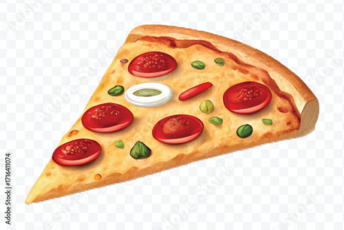 realistic 3d delicious fast food icons (fried chicken,  pizza slice , french fries ) set isolated on transparent background