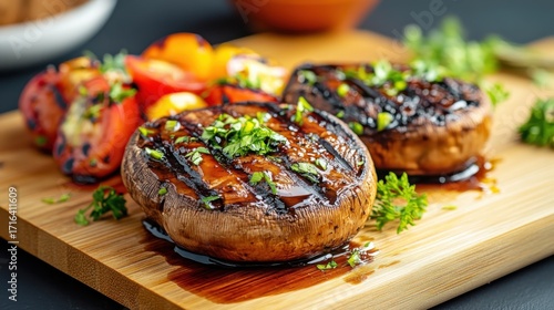 A grilled portobello mushroom steak with balsamic glaze, gourmet vegan dish