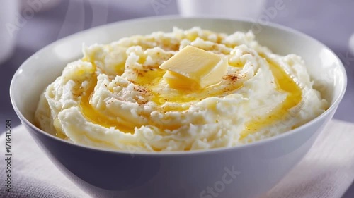 Creamy mashed potatoes with melting butter and seasoning amazing video