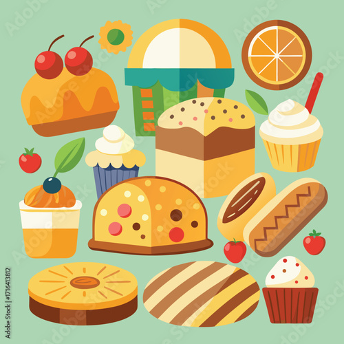 Delicious bakery banner featuring freshly baked bread and sweet cakes perfect for advertising baked goods and treats