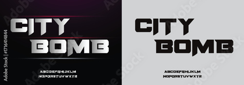 Technology font, digital cyber alphabet made sport style, letters A, B, C, D, E, F, G, H, I, J, K, L, M, N, O, P, Q, R, S, T, U, V, W, X, Y, Z and numerals 0, 1, 2, 3, 4, 5, 6, 7, 8, 9.