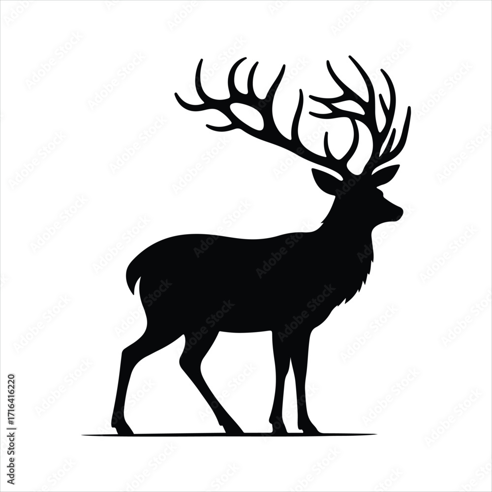 Obraz premium Deer with antlers vector silhouette outline logo design concept illustration