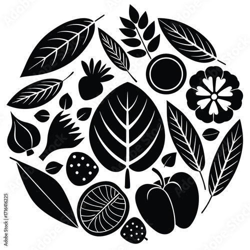 Vibrant organic healthy food leaf illustration with fresh green and red elements