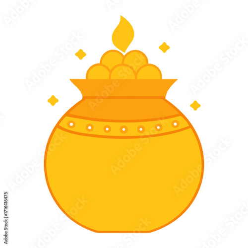 A golden urn filled with gold coins 