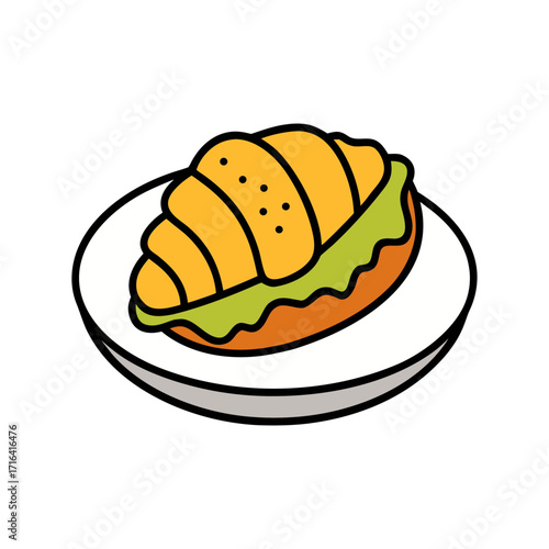 hand drawn croissant sandwich in plate