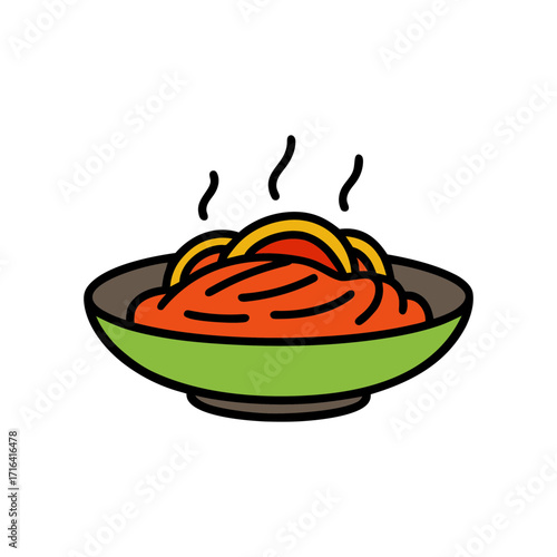 hand drawn Asian noodle dish in plate