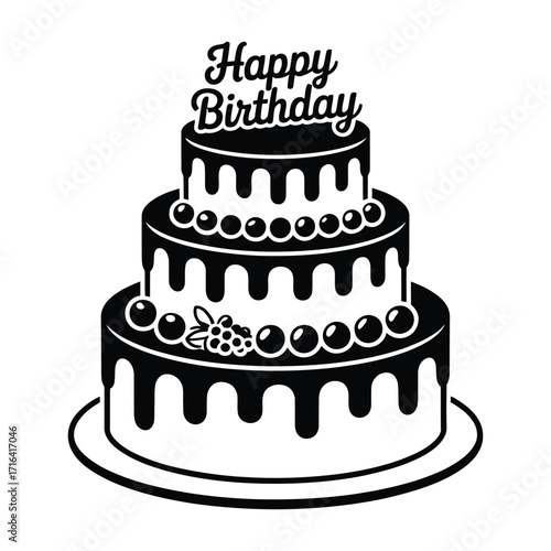 Celebratory multi-tiered birthday cake design with drips and topper