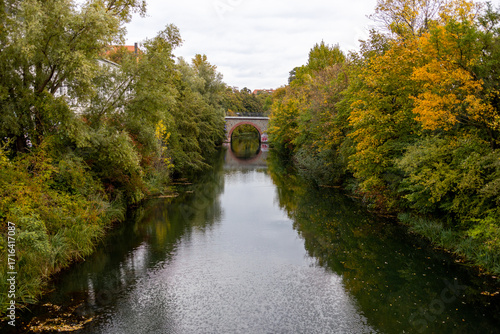 View of Karl Heine Canal in autumn, Leipzig, Saxony, Germany