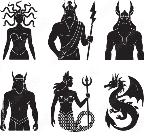 Mythical creatures and gods collection silhouette art