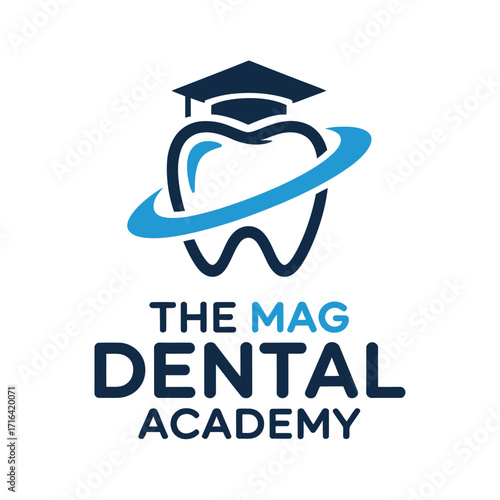 The mag dental academy logo tooth graduation cap orbit symbol professional dental education