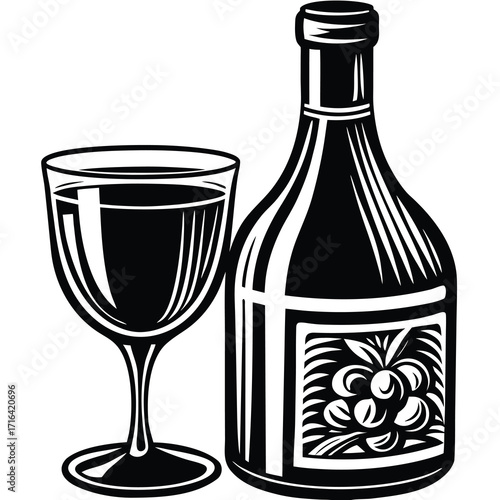 Artistic illustration of a wine glass and bottle with vibrant colors and elegant design