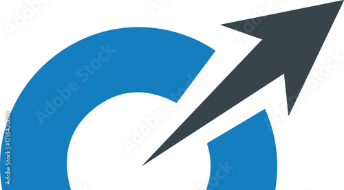 Vector art of growth arrow logo featuring blue arc and arrow