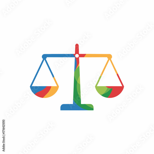 A creative and colorful scale of justice icon, symbolizing diversity in law, modern justice, or legal balance.