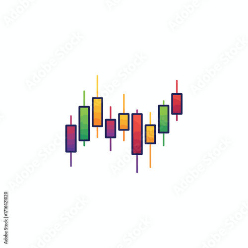 Colorful Japanese candlestick chart icon. Represents stock market trading, forex, and financial analysis. Gradient vector illustration.