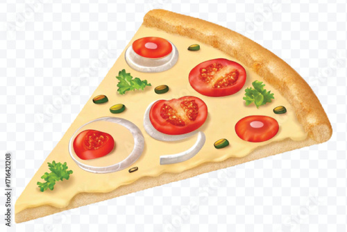 realistic 3d delicious fast food icons (fried chicken,  pizza slice , french fries ) set isolated on transparent background