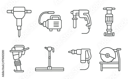 Outline of various construction tools on gradient background