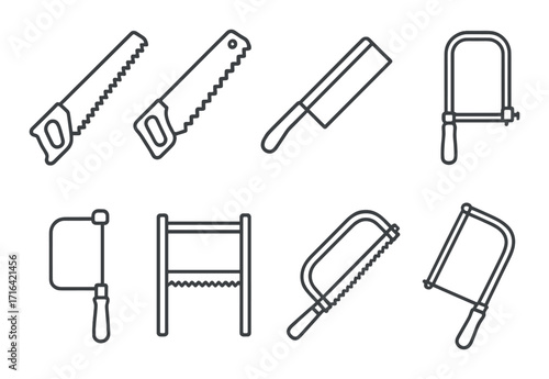 Silhouetted vintage hand saws on dark background with various blade designs