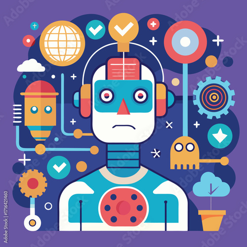 Abstract futuristic artificial intelligence concept with interconnected nodes and glowing elements in vibrant colors