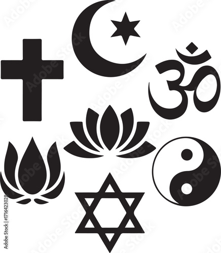 Diverse spiritual symbols united: faith, peace, unity