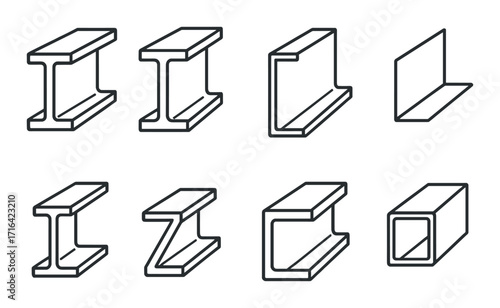 Various steel beam profiles on dark background