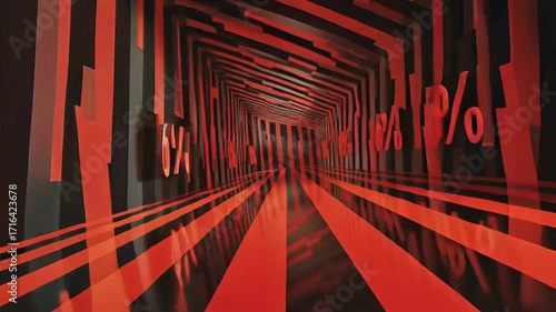 Red and black tunnel with optical illusion depth