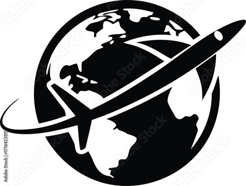 Airplane flying around the globe representing travel and global connectivity