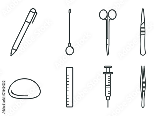 Vector icons of medical instruments on dark background