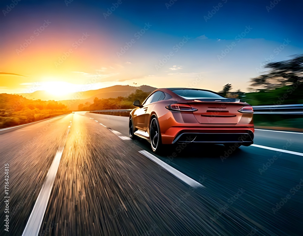Fototapeta premium Sunset highway drive in a sports car