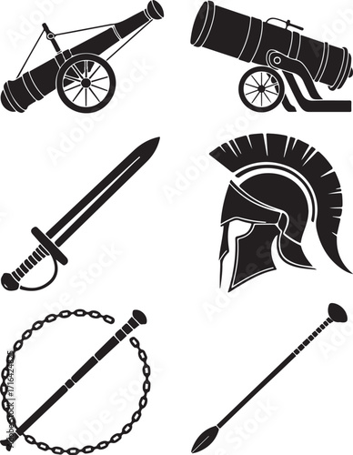 Ancient weapons and armor collection for historical design