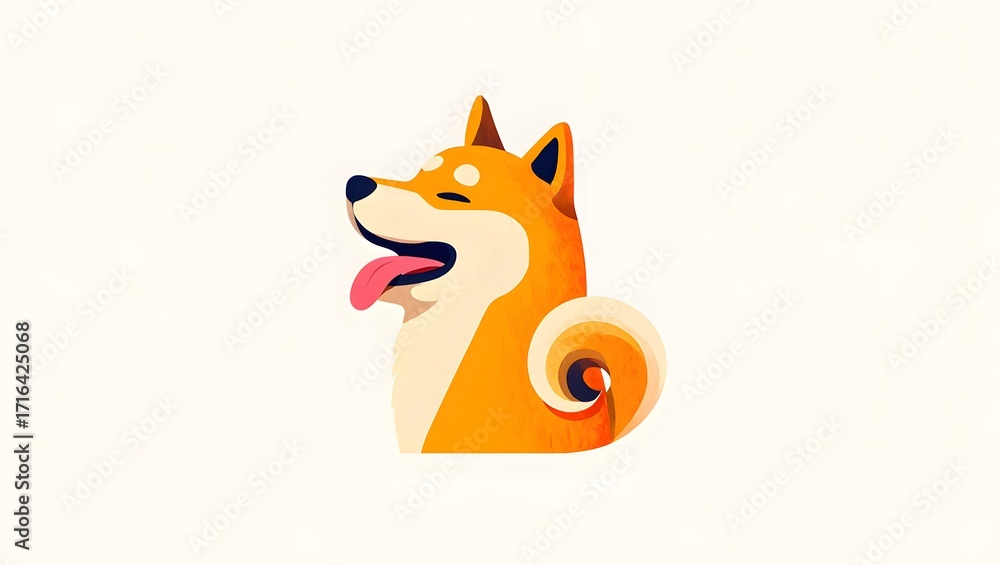 Obraz premium Hand-Drawn Portrait of Shiba Inu Dog Illustration A clean hand-drawn framed portrait illustration of a Shiba Inu dog with tongue sticking out and panting. Isolated on a white background in artistic sk