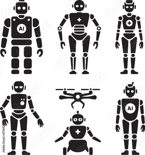 Modern robot collection AI drone automation technology