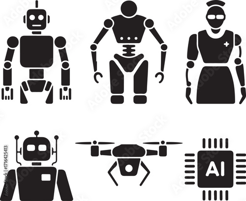 Modern robotics and AI icons future technology