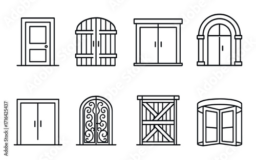 Variety of stylish door designs in simple outline