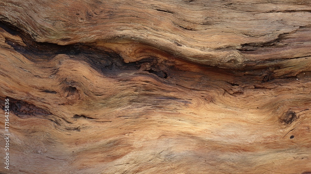 Obraz premium A close-up of textured wood with natural patterns and rich tones, showcasing the beauty of its grain and organic shapes.