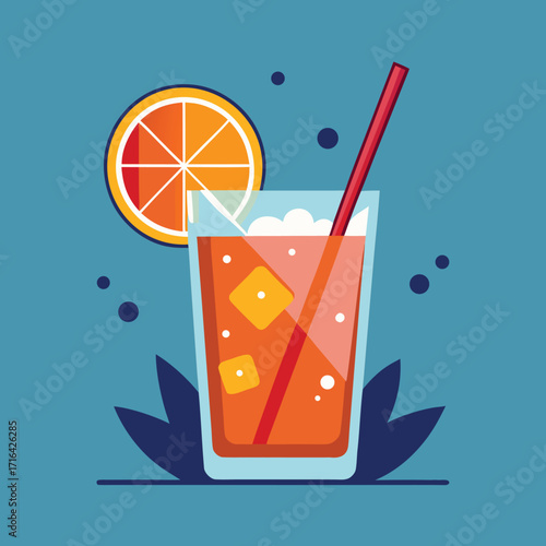 Vibrant cocktail drink illustration with colorful garnishes and ice cubes
