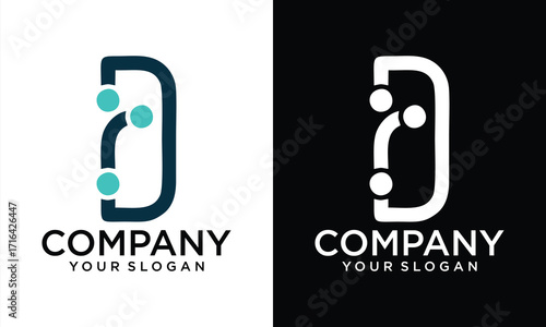Creative Technology vector Logotype forming the letter D. Minimal design electric circuit board logo.