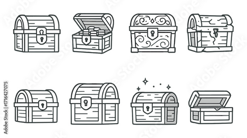 Set of eight decorative treasure chests with locks