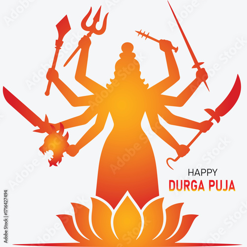 Happy Durga puja divine goddess with multiple arms with weapons vector
