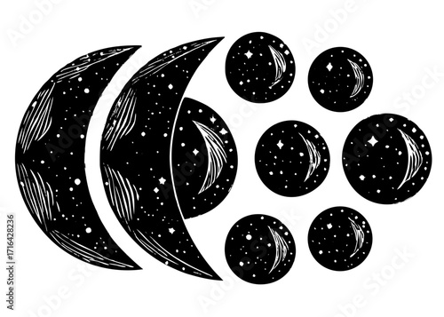 Moon Phases Silhouette, Astronomy Science SVG, PNG