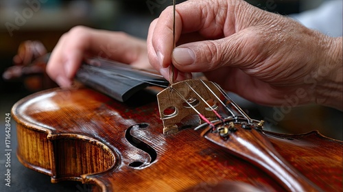 Violin repair close up strings adjustment