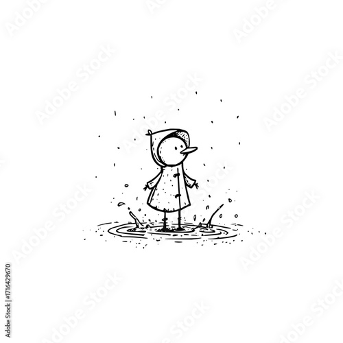 Cartoon character in raincoat standing in puddle vector illustration rainy day clip art for kids illustration