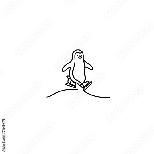 Cute penguin ice skating vector illustration for winter season holiday fun and animal drawing graphic design 100