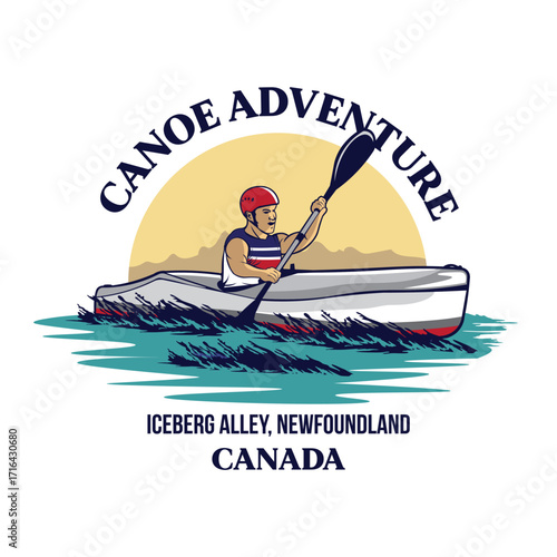 Canoe adventure sport illustration in retro style, perfect for t shirt design