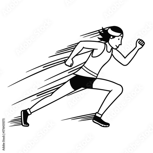 Dynamic line art illustration of a determined running athlete in motion suitable for sports and fitness themes