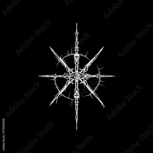 Sharp gothic star with spiked circle aura, tribal vector style, perfect for tattoo design, dark emblem, fantasy art, or metal merch