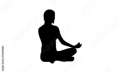 A simple, elegant silhouette of a woman seated in the lotus position, hands in prayer.
